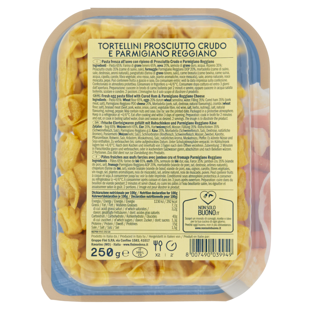 Fini antica ricetta 1912 i Tortellini Prosciutto Crudo e Parmigiano Reggiano 250 g
