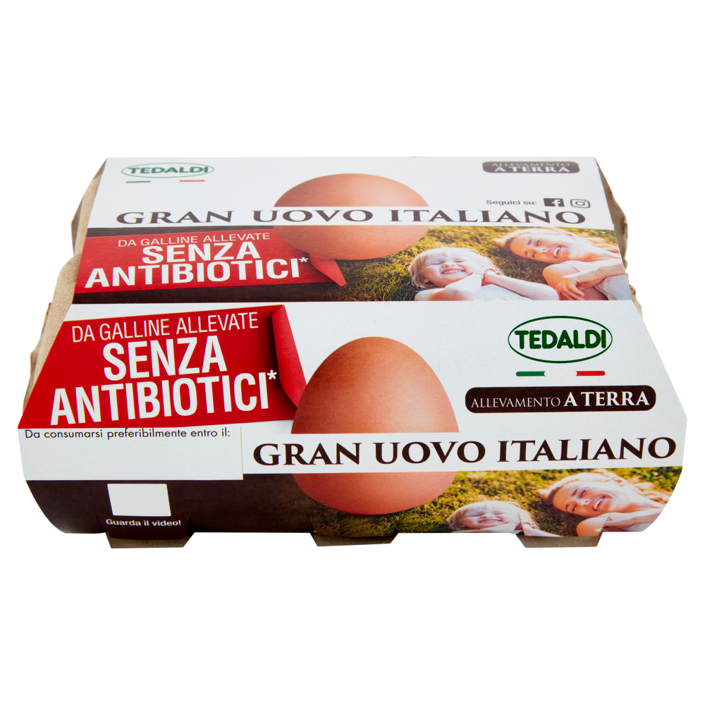 Tedaldi Gran Uovo Italiano da Galline Allevate Senza Antibiotici* 6 Uova 330 g