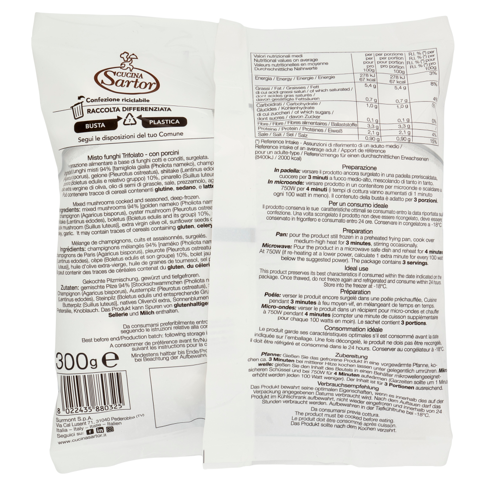 Cucina Sartor Misto Funghi Trifolato con Porcini Surgelato 300 g