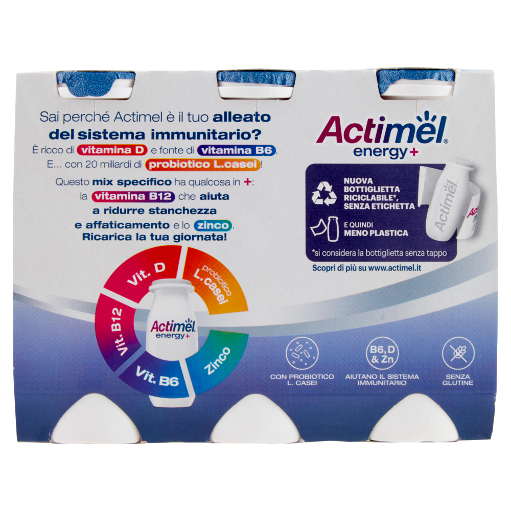 Actimel Energy+ yogurt da bere arricchito con zinco, calcio, vitamine, gusto more e mirtilli 6x100ml