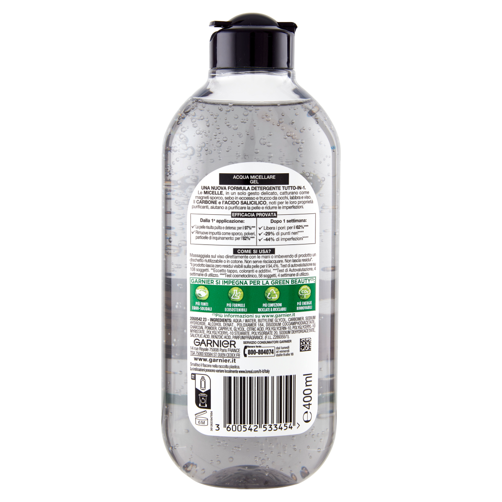 Garnier SkinActive Acqua Micellare Gel Purificante con carbone, 400 ml