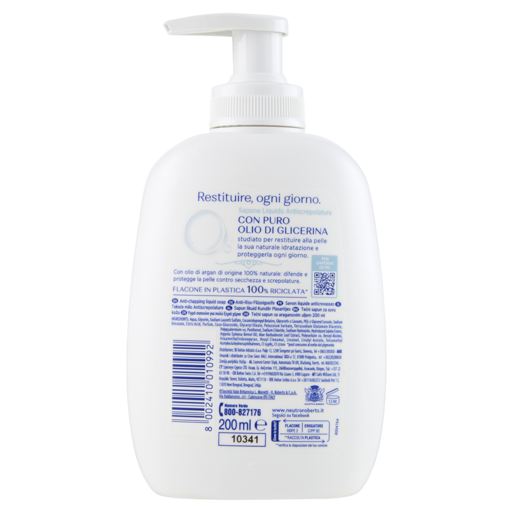 Neutro Roberts Antiscrepolature Olio di Argan Sapone Liquido 200 ml