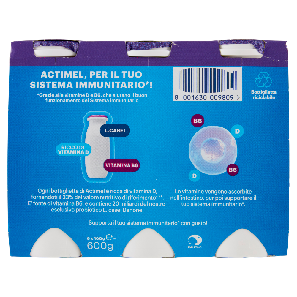 ACTIMEL, Yogurt da Bere con Vit B6 e D per il Sistema Immunitario, gusto Ribes Nero-Acai, 6X100G