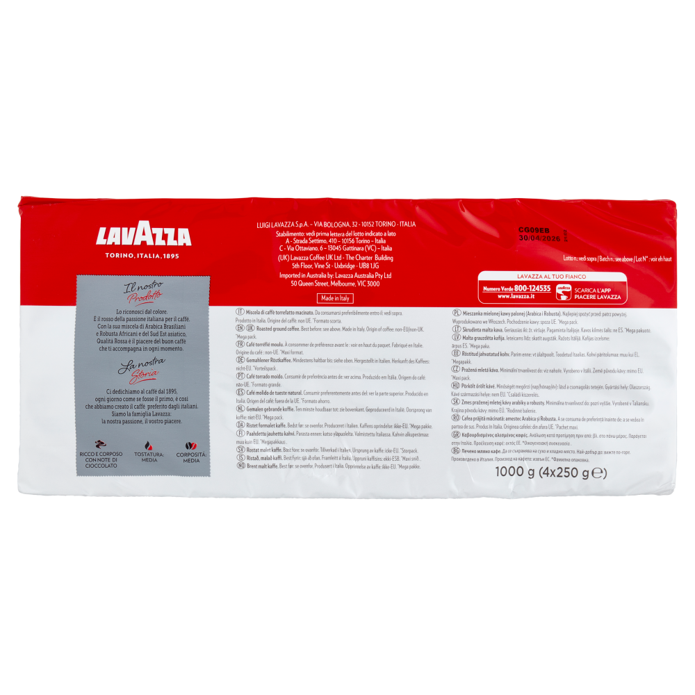 Lavazza Qualità Rossa Caffè Macinato 4 x 250 g