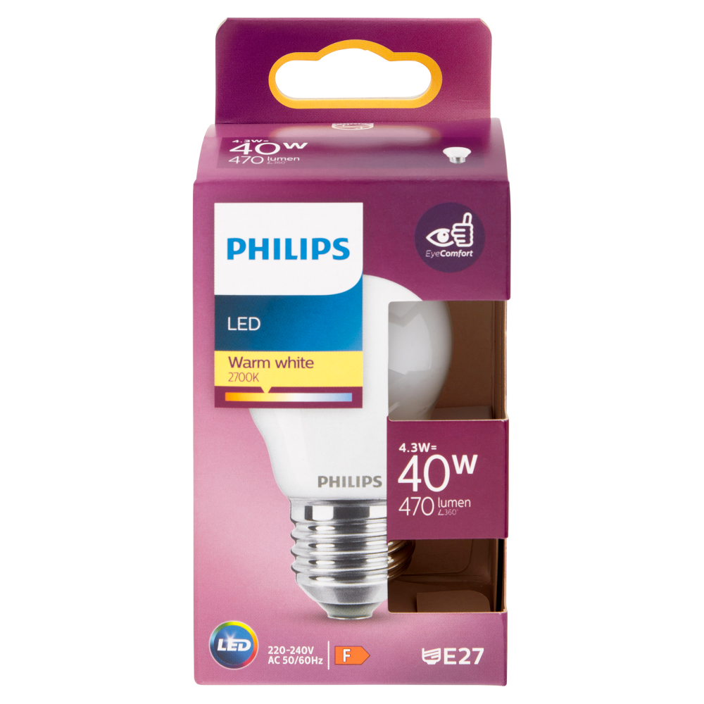 Philips Led sfera vetro 40W E27 2700K