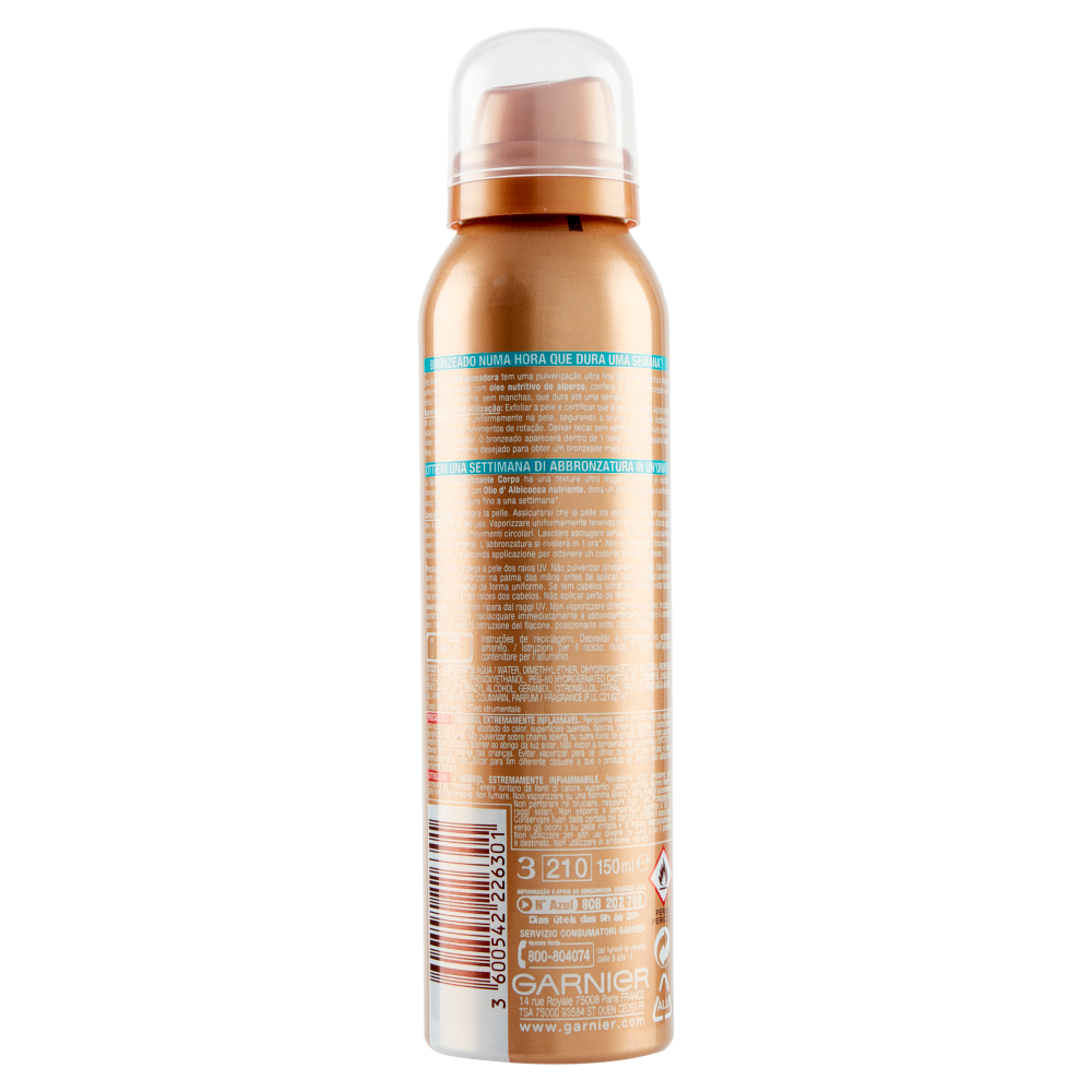 Garnier Ambre Solaire Spray Autoabbronzante Natural Bronzer, Arricchito con Olio d'Albicocca