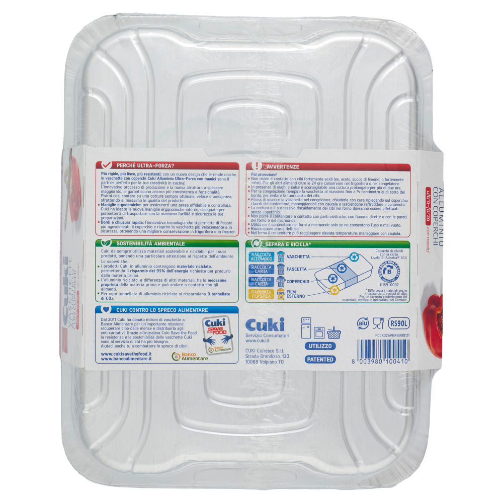 Cuki Conserva e Cuoce Vaschette Alluminio con Coperchi ultra-forza con manici 6 Porzioni 2 pz