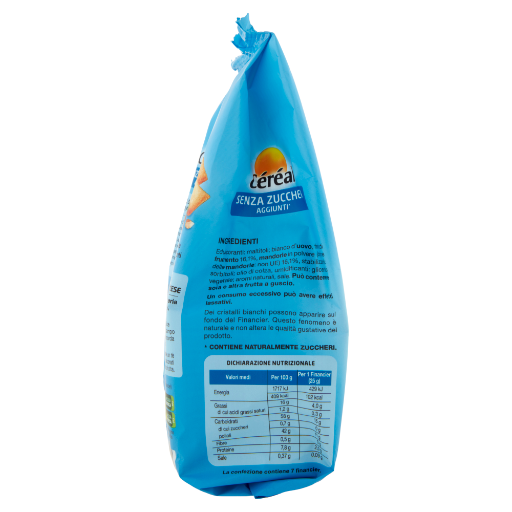 C&eacute;r&eacute;al Senza Zuccheri Aggiunti* Financier alle Mandorle Senza Olio di Palma, 7 monoporzioni - 175g