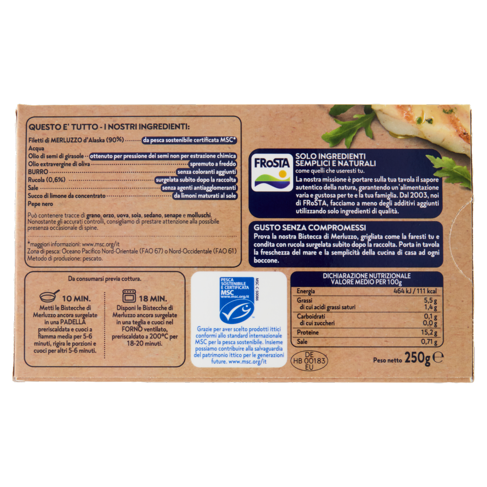FRoSTA 2 Bistecche di Merluzzo Olio Extravergine di Oliva e Rucola 250 g