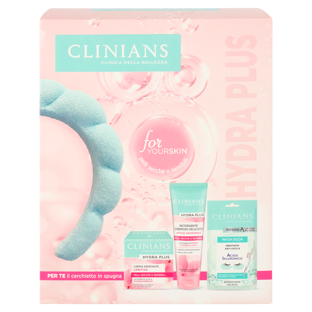 Clinians Hydra Plus Detergente Cremoso Delicato 150 mL + Crema Idratante Lenitiva 50mL + Patch Occhi