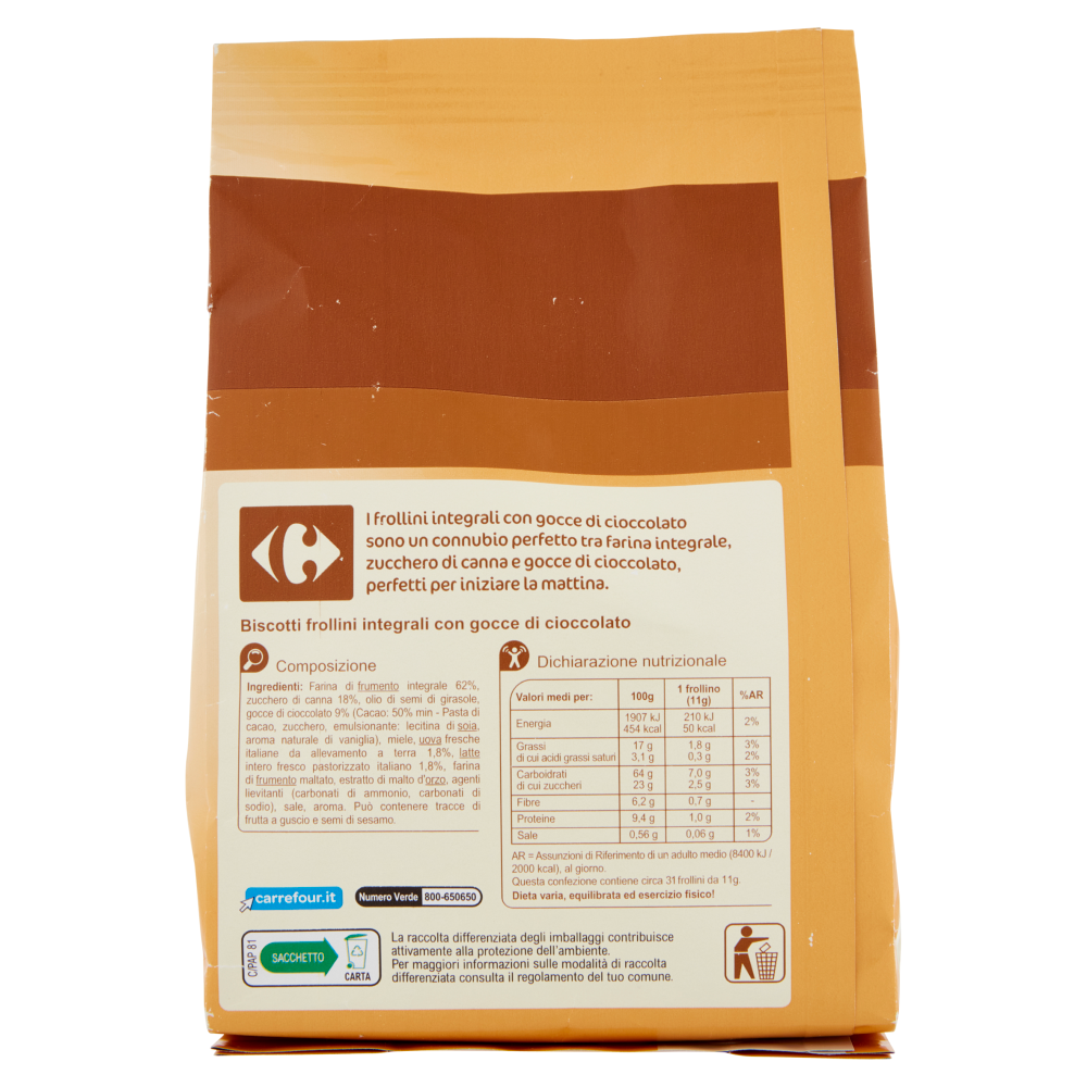 Carrefour Frollini Integrali con Gocce di Cioccolato 350 g