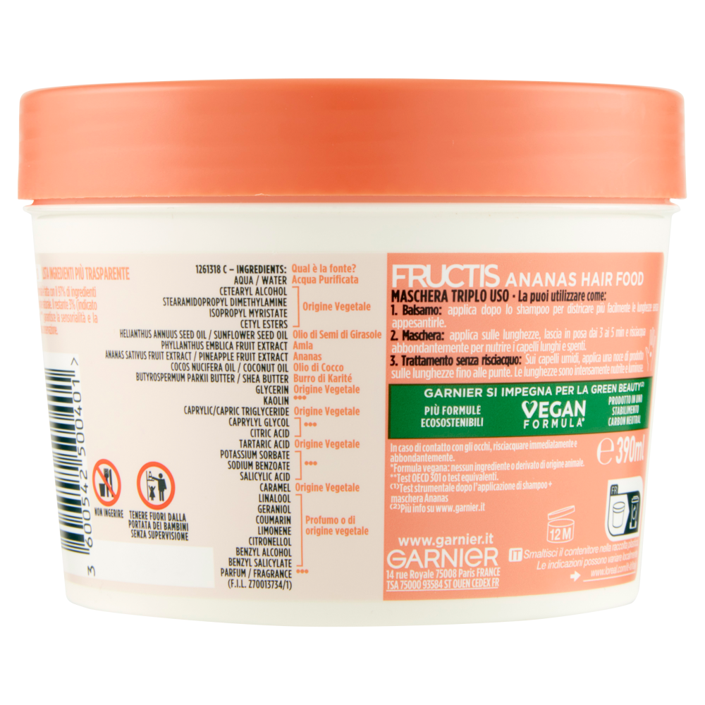 Garnier Fructis Hair Food Maschera Ananas Lunghezze Luminose, per capelli lunghi e spenti, 390 ml