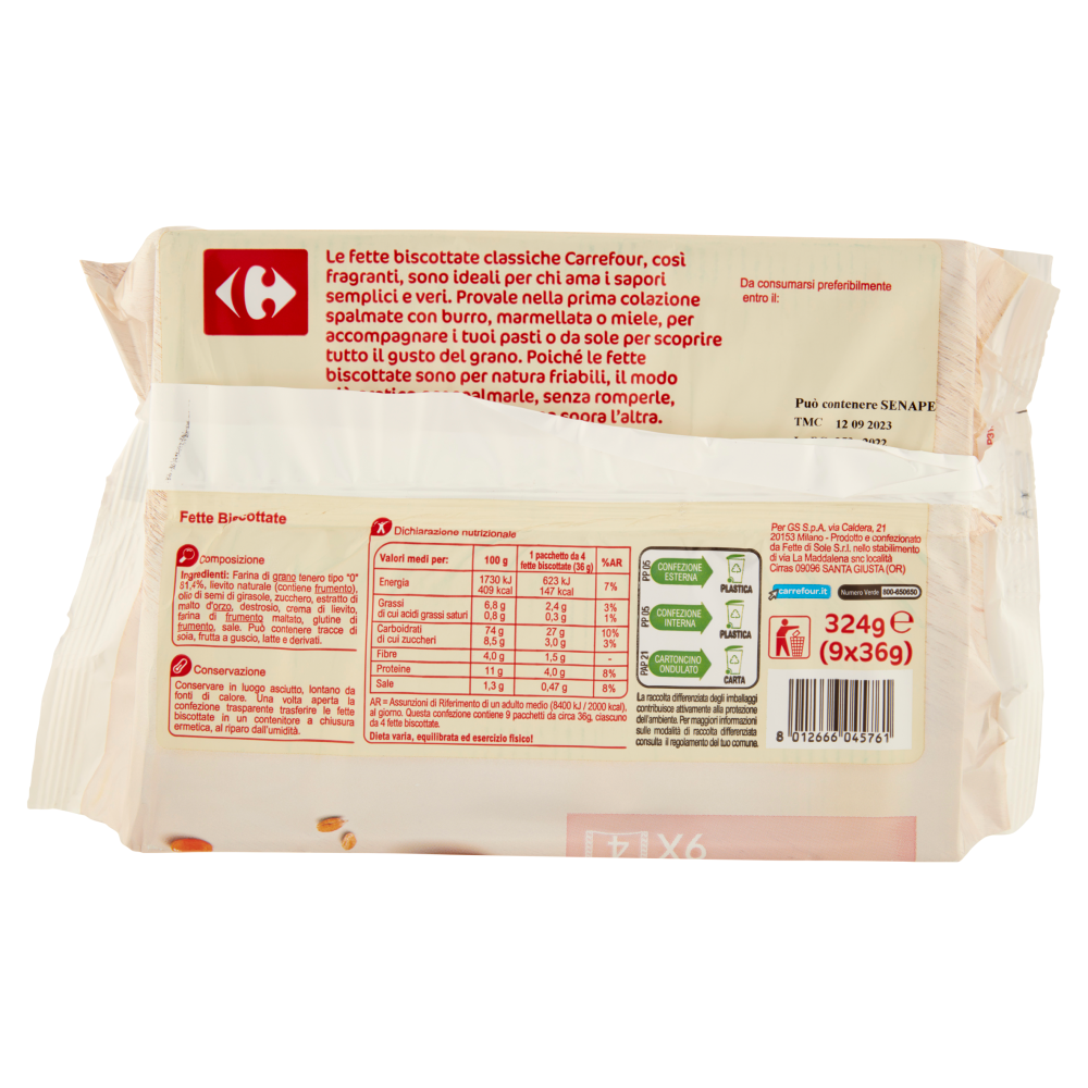 Carrefour Fette Biscottate Classiche 9 x 36 g