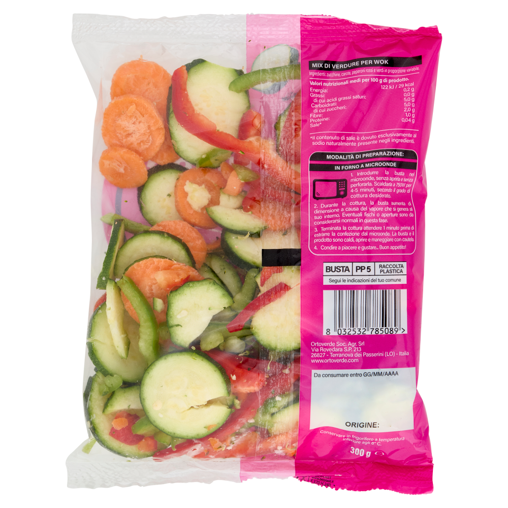 Ortoverde Micro Chef Wok Carote, Peperoni verdi, Peperoni rossi, Zucchine 300 g