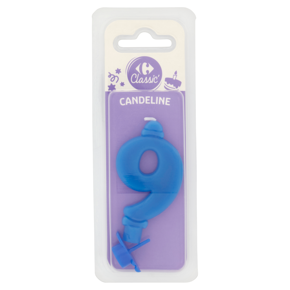 Carrefour Classic Candelina Numero 9 Azzurra con supporto