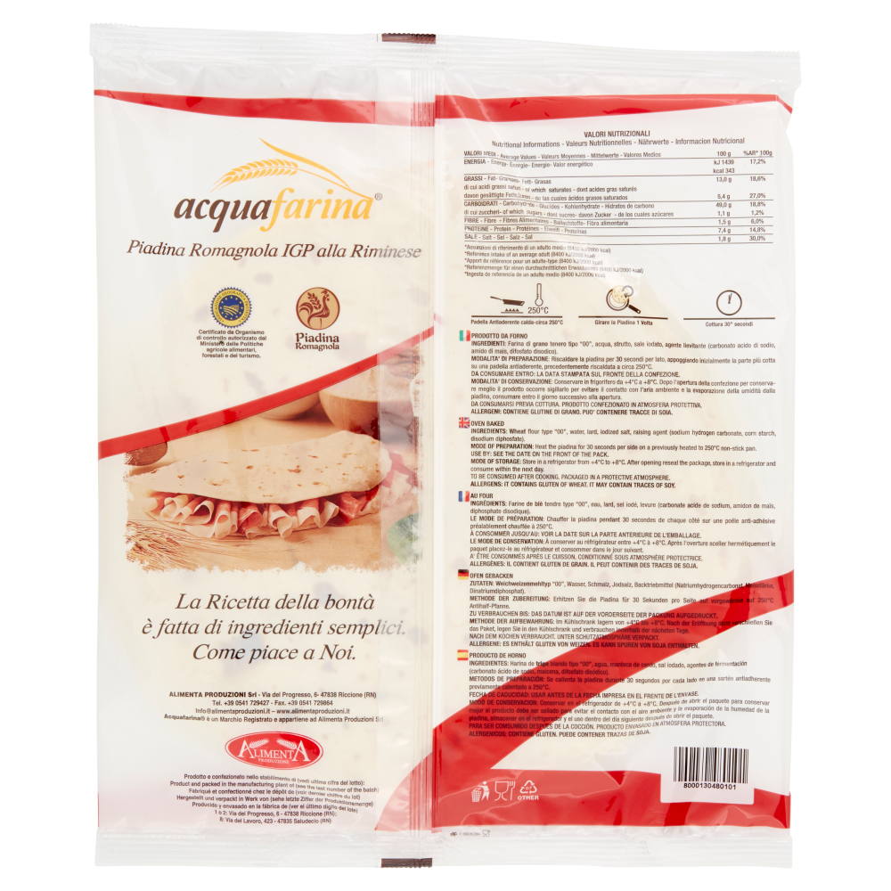 acquafarina Piadina Romagnola IGP alla Riminese 3 Piade 360 g