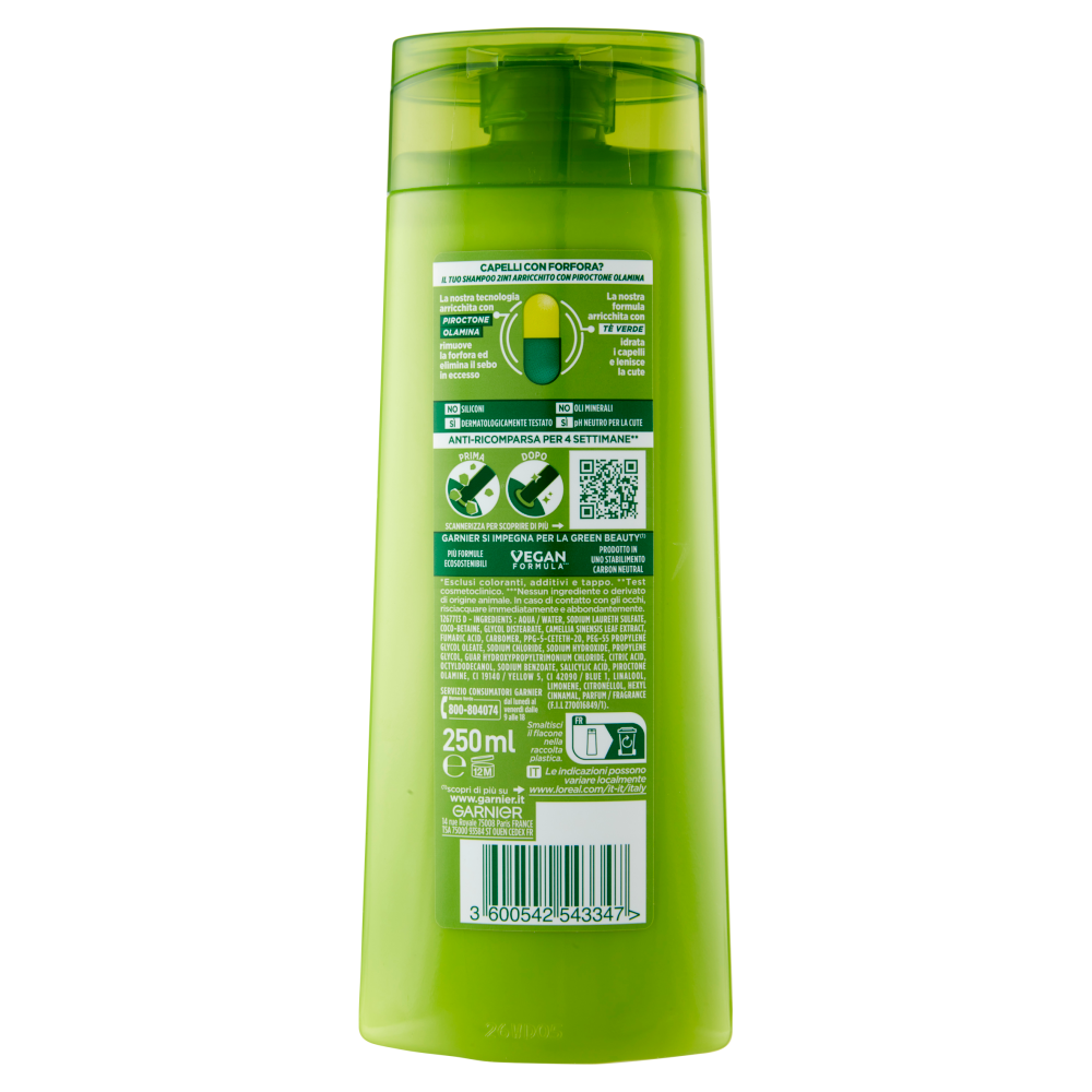 Garnier Fructis Shampoo Antiforfora 2in1 lenitivo, per capelli normali, 250 ml