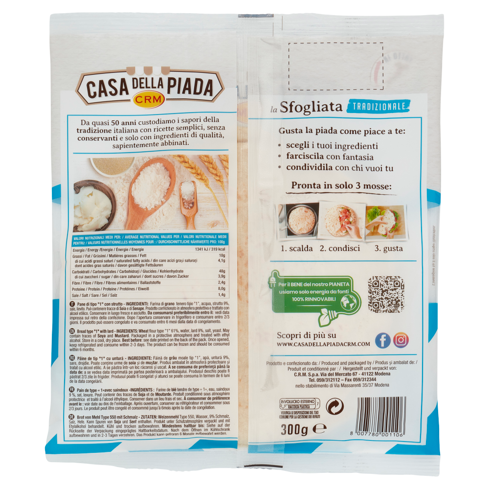 Casa della Piada la Sfogliata Tradizionale Formato Medio M 4 Piadine 300 g