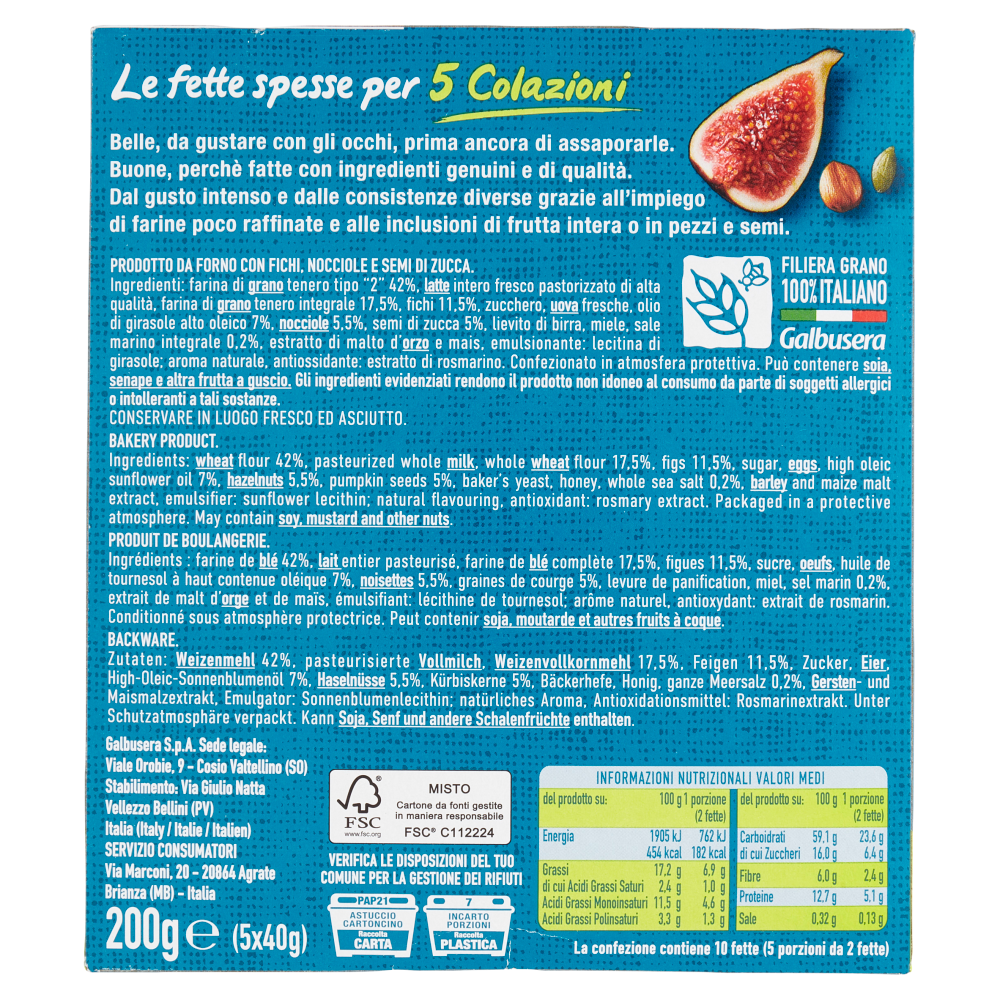 Galbusera BelleBuone 5 Colazioni Fichi nocciole semi di zucca 5 x 40 g