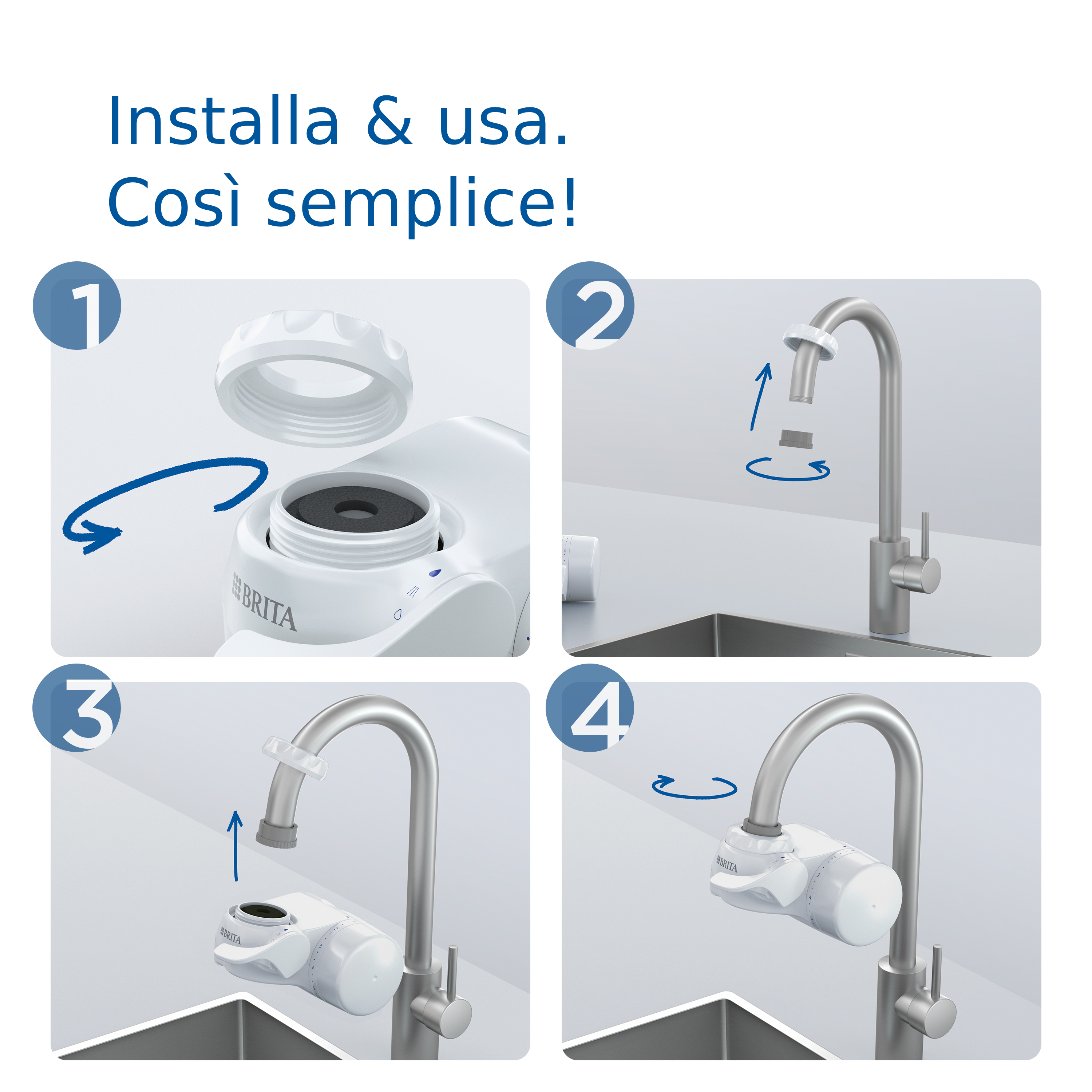 Brita ON TAP V incl. 1 x filtro acqua rubinetto V (4 mesi) - riduce cloro, PFAS, piccole particelle e metalli - indicatore durata filtro manuale