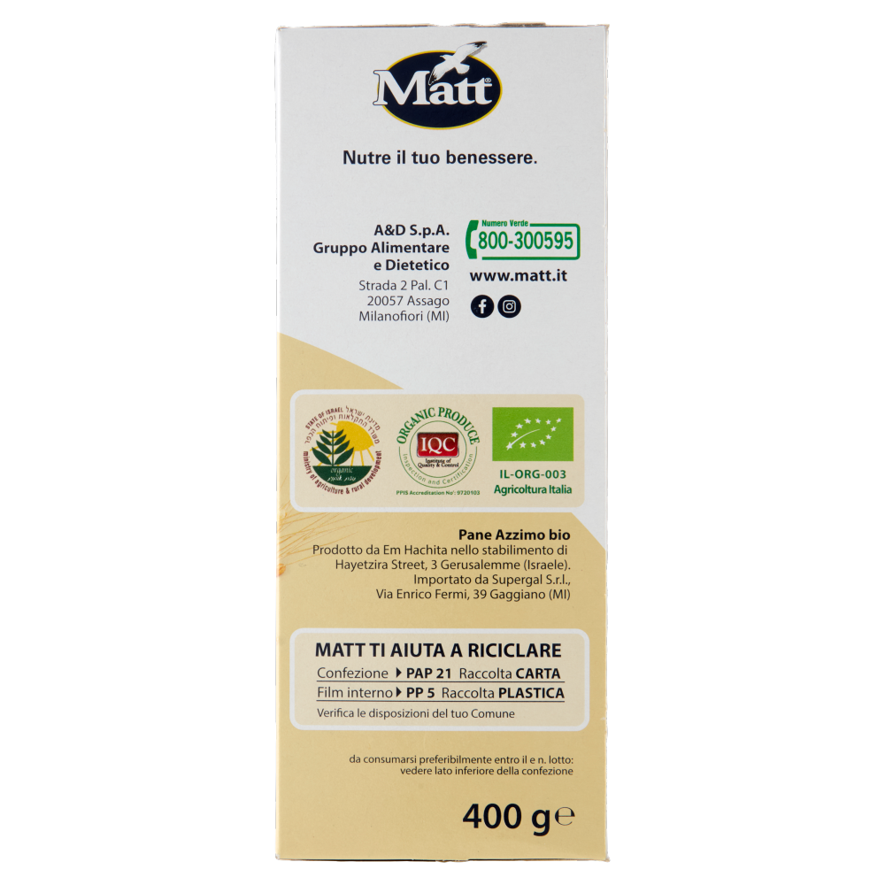 Matt Pane Azzimo Bio 400 g