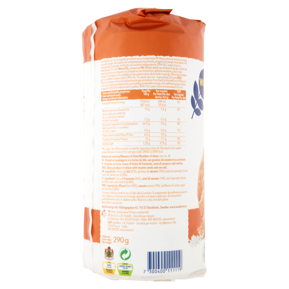 Wasa Runda Sesam & Seasalt Cracker con Semi di Sesamo 290g