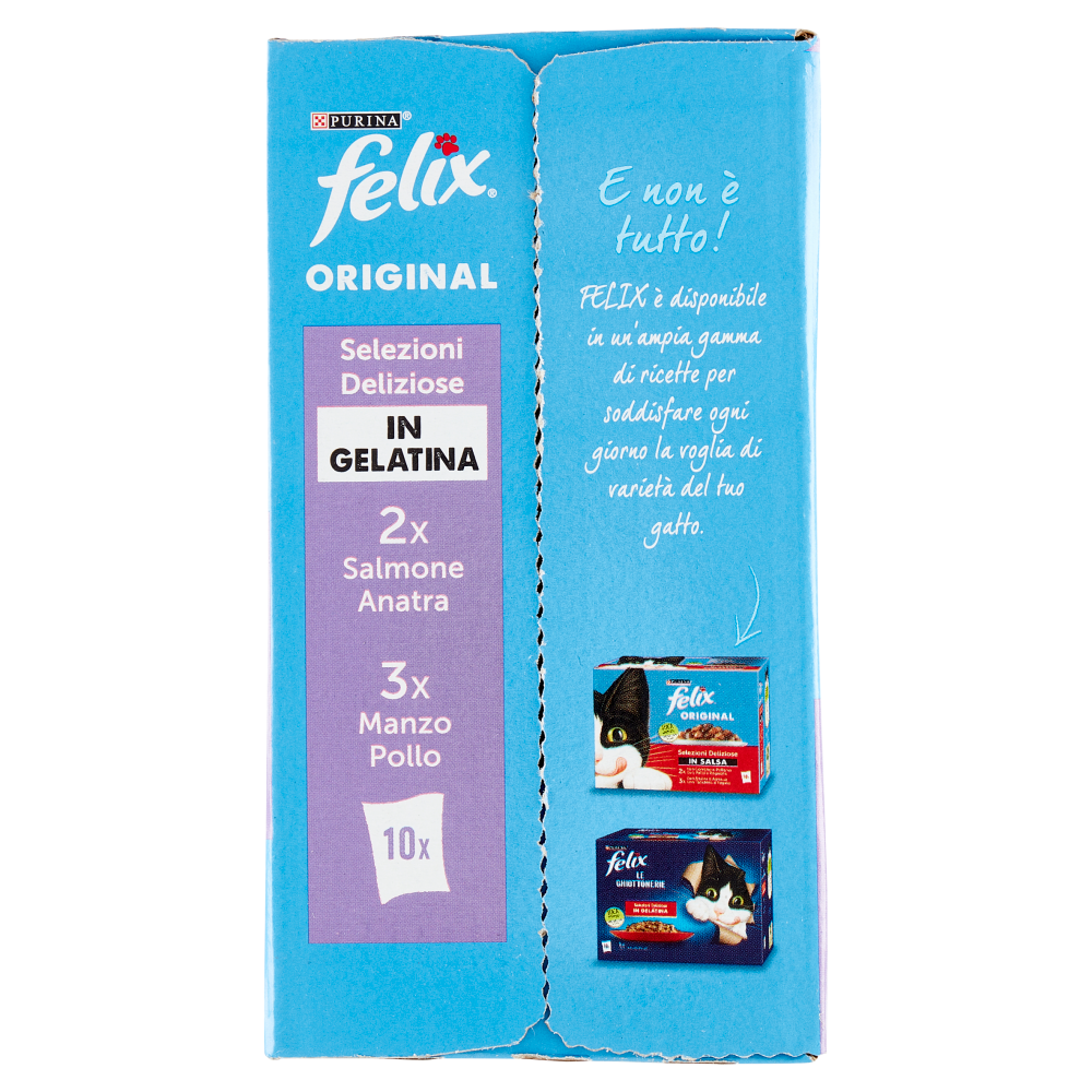 FELIX Original Selezioni Deliziose in Gelatina (Salmone/Anatra & Manzo/Pollo) 10 x 85 g