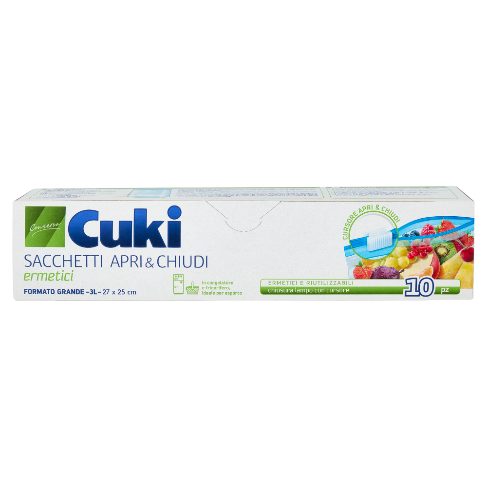 Cuki Conserva Sacchetti Apri & Chiudi ermetici Formato Grande - 3L- 27 x 25 cm 10 pz