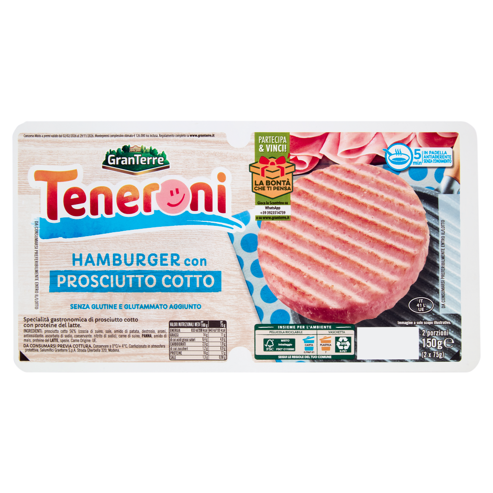 Teneroni Hamburger con Prosciutto Cotto 2 x 75 g