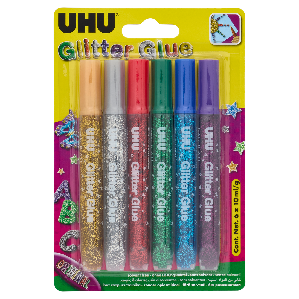 UHU Glitter Glue Original 6 x 10 ml