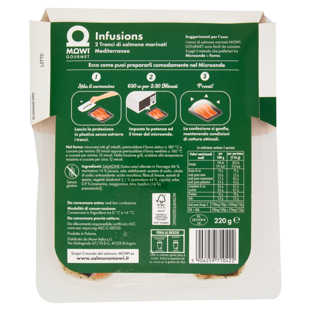 Mowi Gourmet Infusions Tranci di Salmone Marinati Mediterraneo 2 x 110 g
