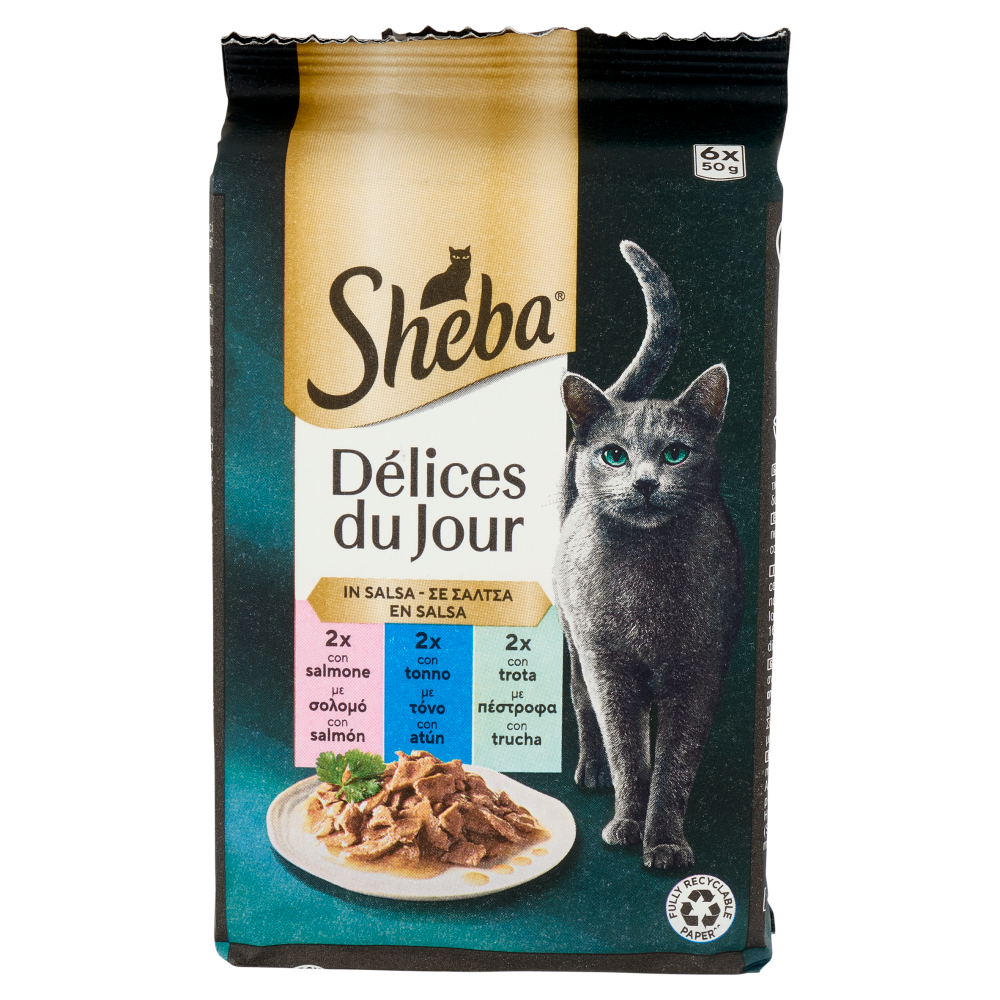 Sheba Délices du Jour Cibo Umido Gatto in Salsa con Salmone, Tonno e Trota  6 x 50 g
