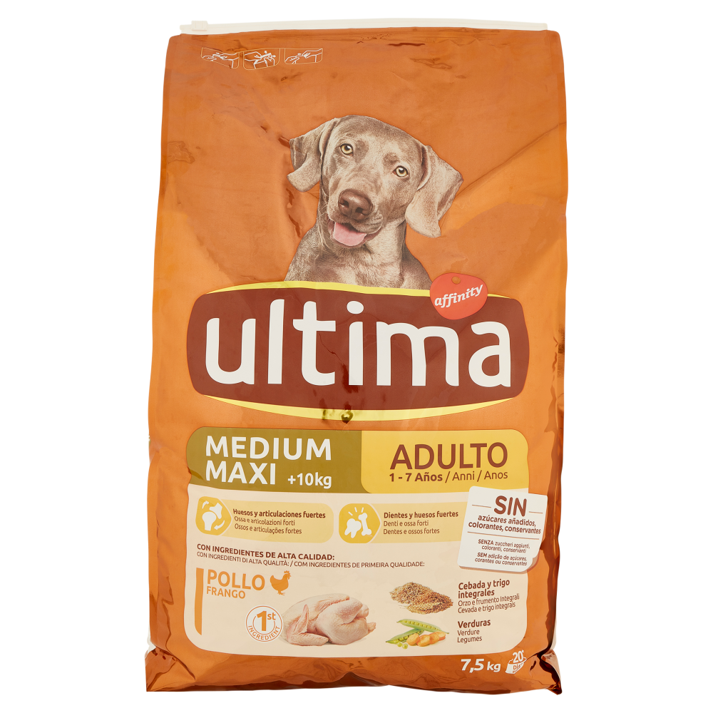 ultima Dog Medium Maxi +10kg Adulto 1-7 Anni Pollo 7,5 kg