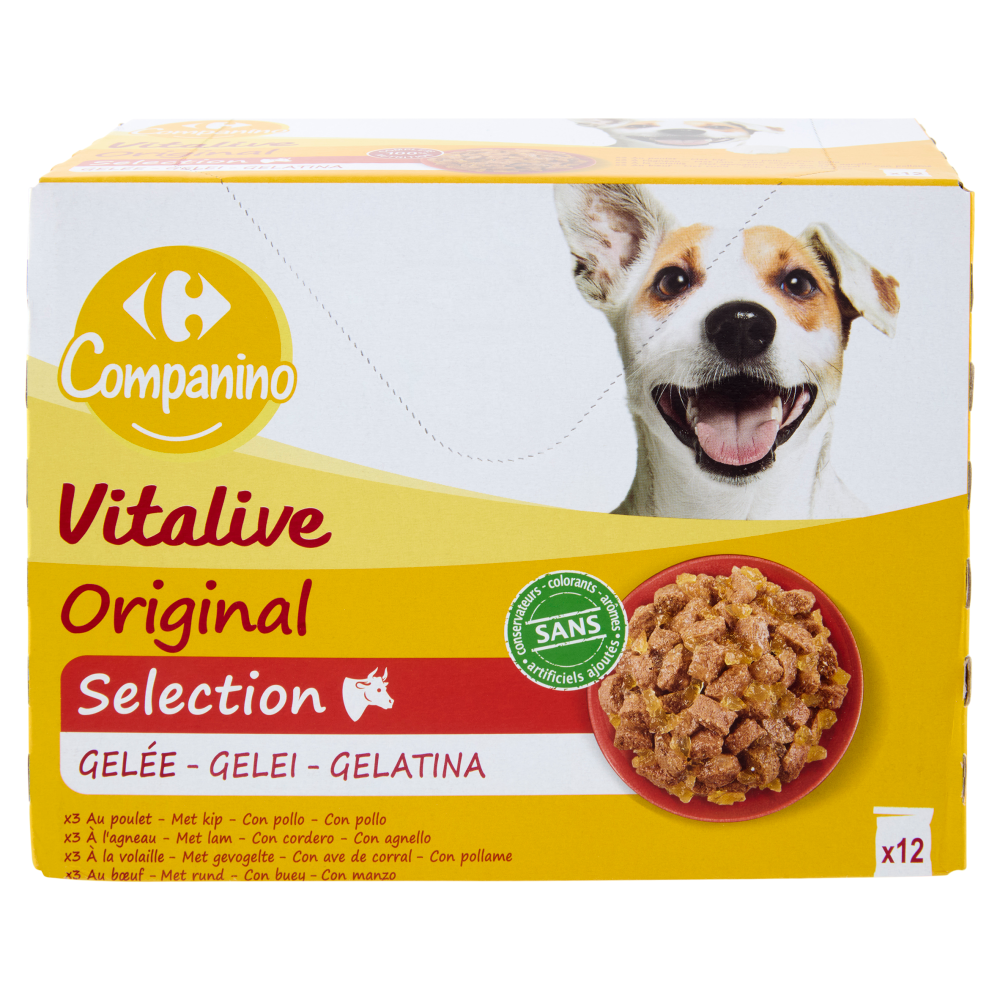 Carrefour Companino Vitalive Original Selection Gelatina pollo, agnello, pollame, manzo 12 x 100 g