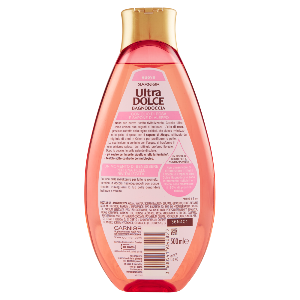 Garnier Ultra Dolce Olio di Rosa & Sapone di Aleppo Bagnodoccia Ultra Delicato 500 ml