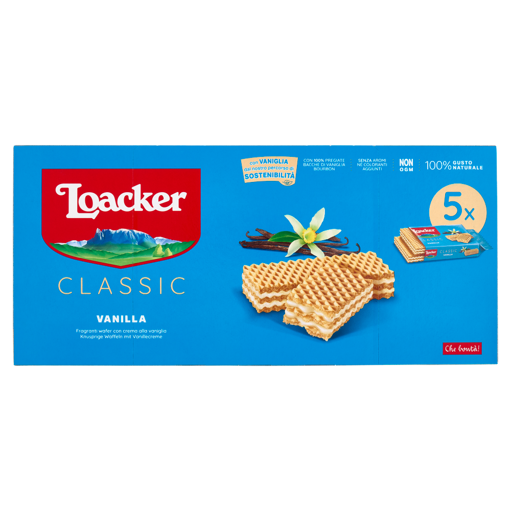 Loacker Classic Vanilla Wafer con crema alla Vaniglia Bourbon del Madagascar Wafers 45gx5