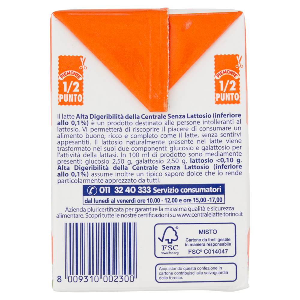 Centrale del Latte di Torino Piemonte Senza lattosio 1% di Grassi con Vitamina D 500 ml