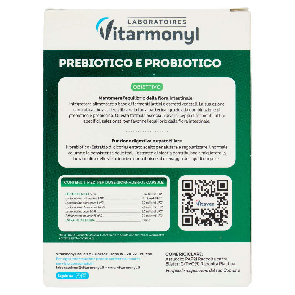 Laboratoires Vitarmonyl Prebiotico e Probiotico 20 Capsule 7,90 g