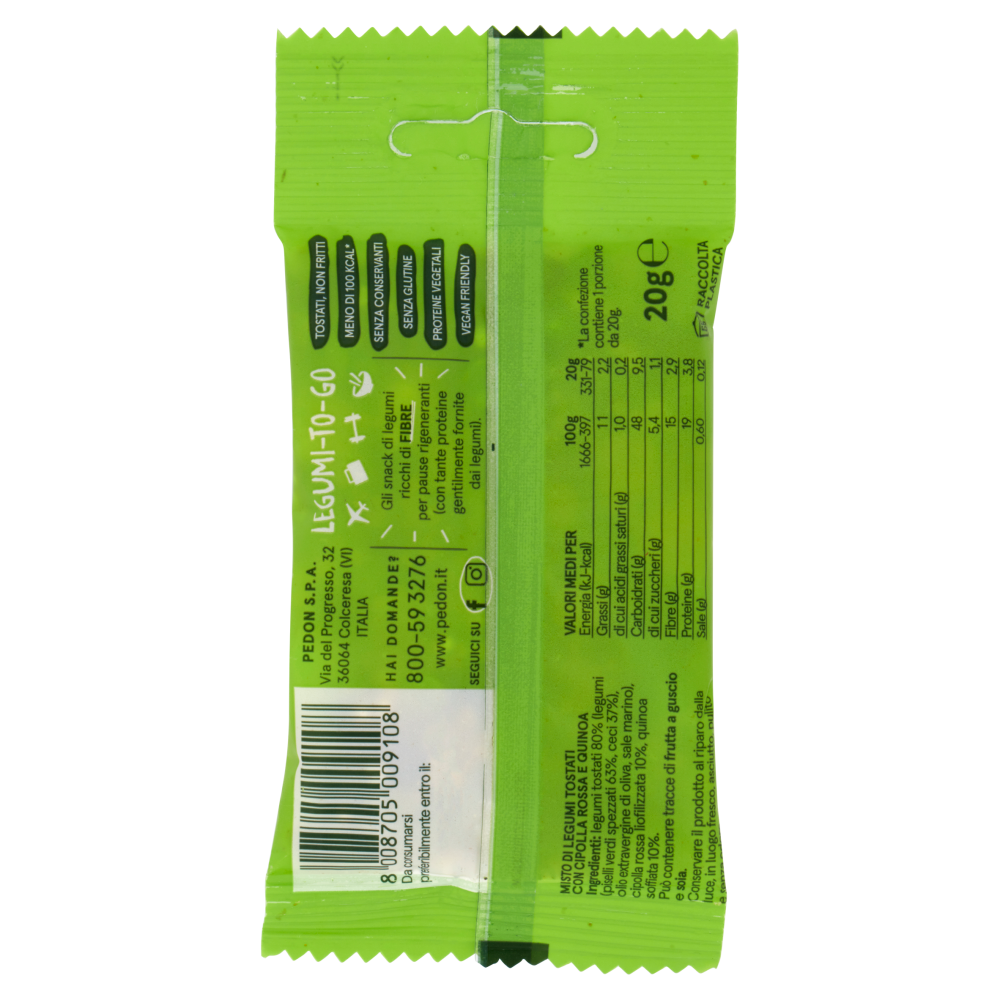pedon I Legumi Fatti a Snack Piselli Verdi & Ceci con Cipolla Rossa 20 g