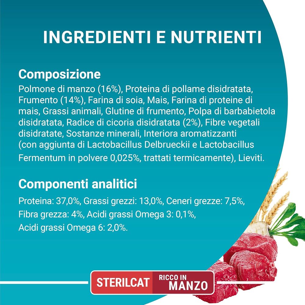 PURINA ONE Sterilcat Cibo secco per Gatti Adulti sterilizzati con Manzo e Frumento sacco da 800g