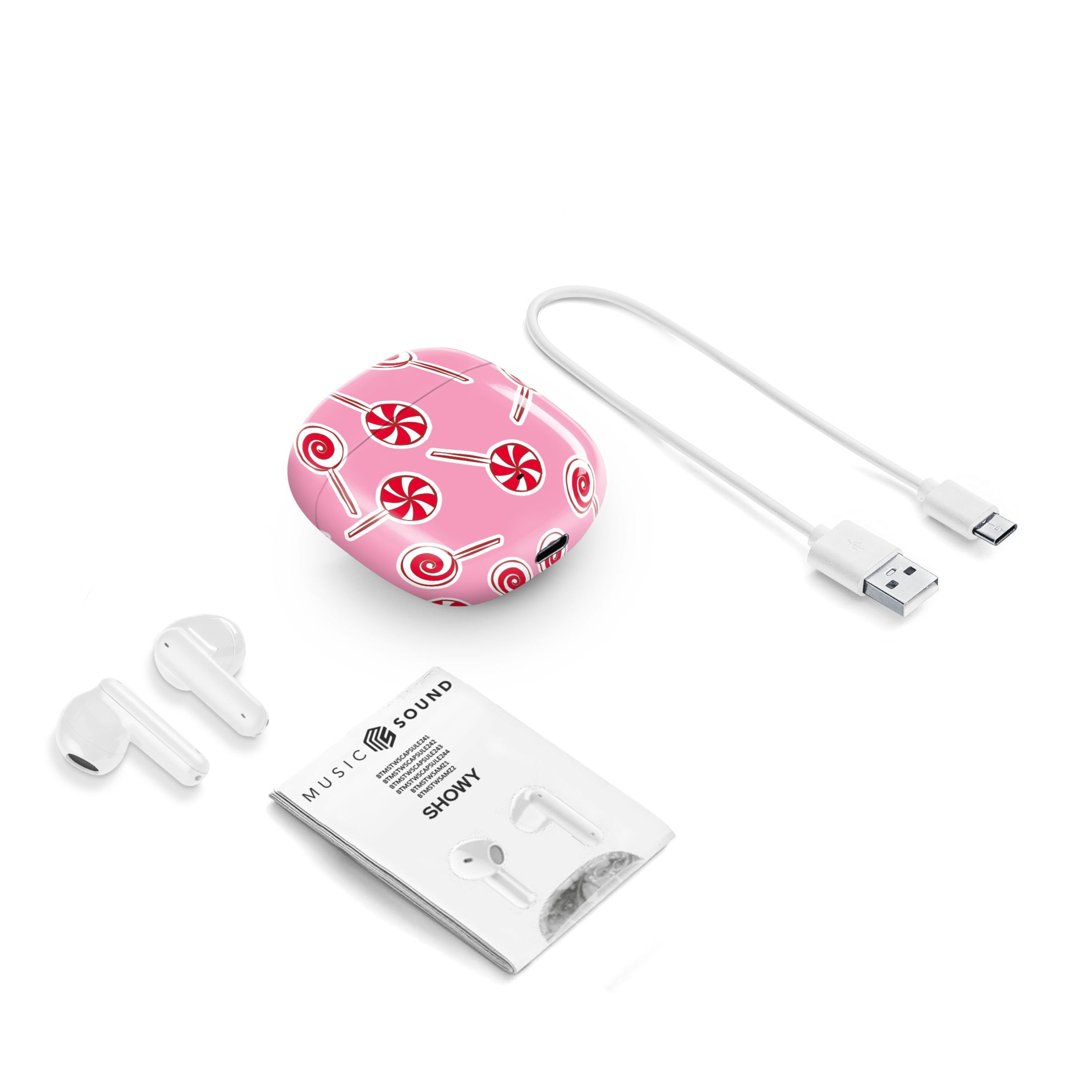 Music Sound Showy Auricolari Bluetooth TWS a capsula senza fili con custodia di ricarica in vari modelli e colori