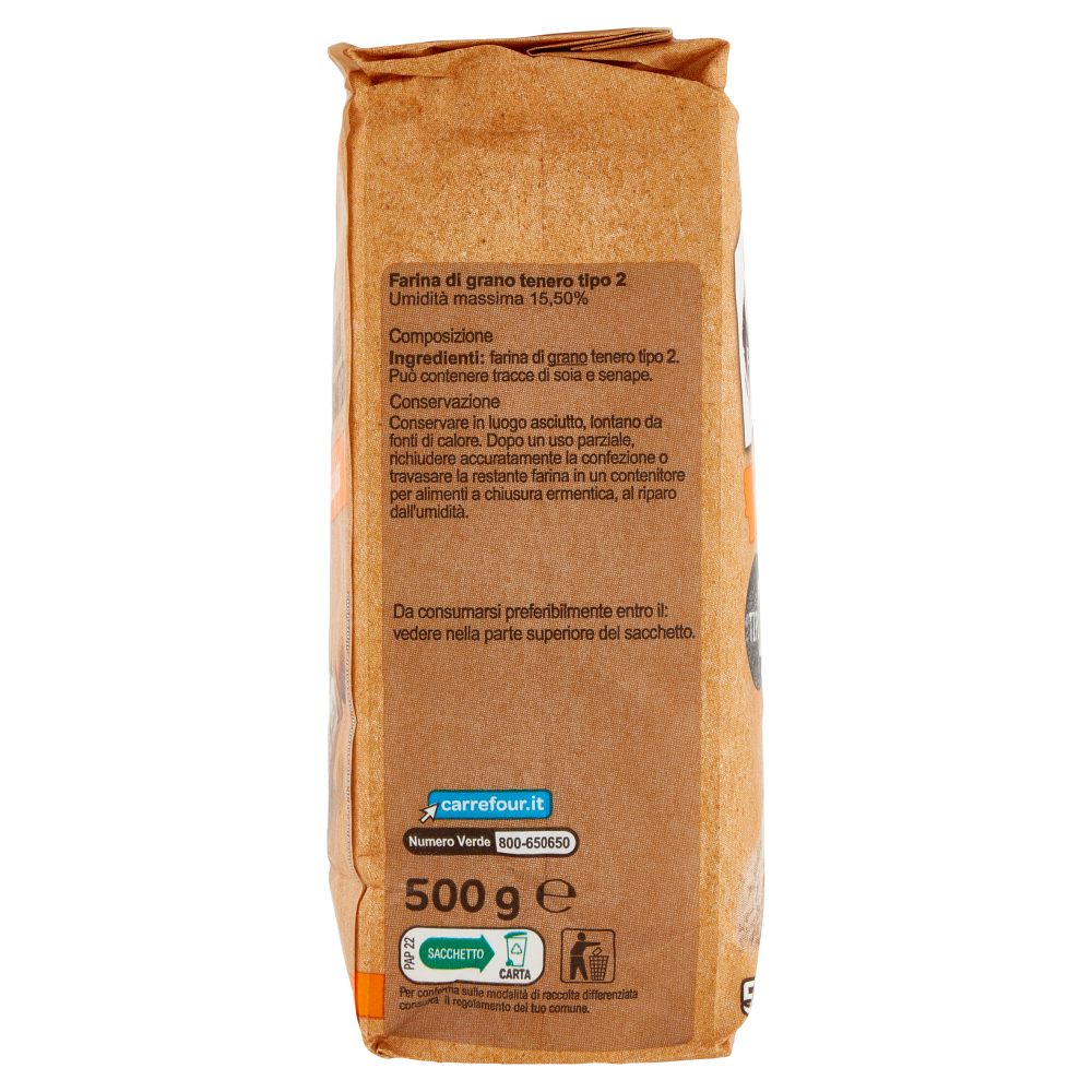 Carrefour Original Farina di Grano Tenero Tipo 2 macinata a pietra 500 g