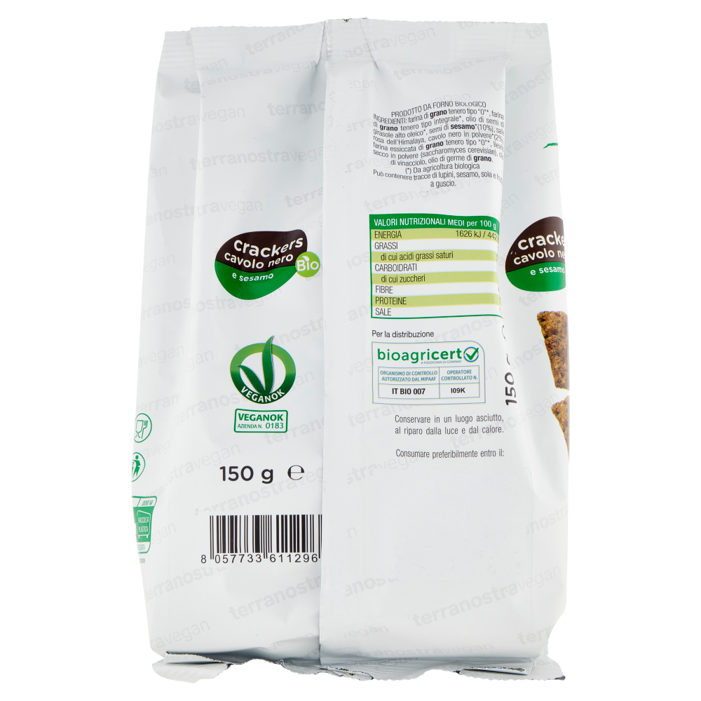 Terranostra Vegan Linea Forneria crackers cavolo nero e sesamo Bio 150 g