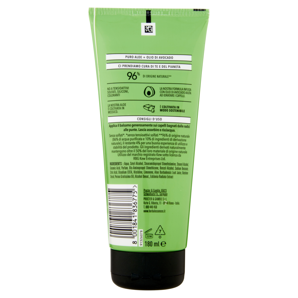 Herbal Essences Puro Aloe + Olio Di Avocado Balsamo senza Solfati 180 ml