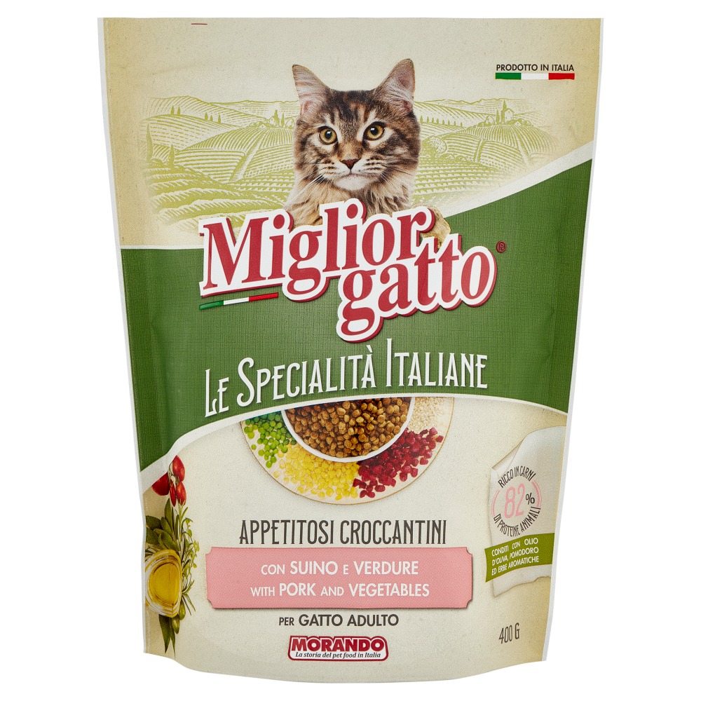 Migliorgatto Le Specialità Italiane Appetitosi Croccantini con Suino e Verdure per Gatto Adulto 400G