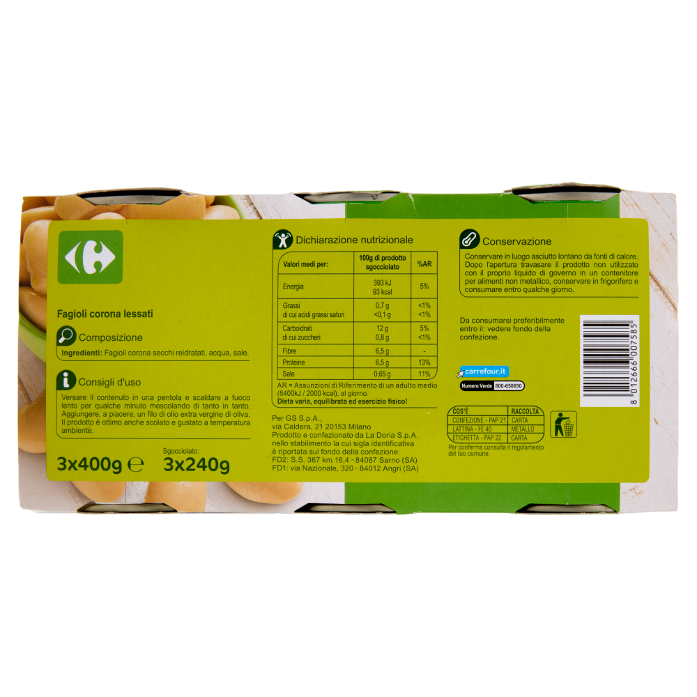 Carrefour Fagioli Corona 3 x 400 g