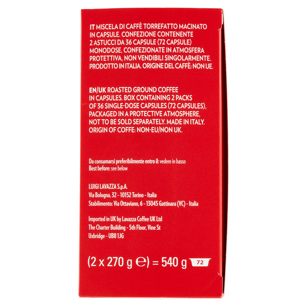 Lavazza A Modo Mio Qualità Rossa 72 capsule 540g