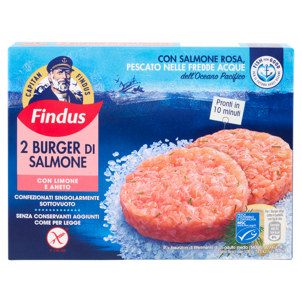 Capitan Findus 2 Burger di Salmone con limone e aneto 170 g