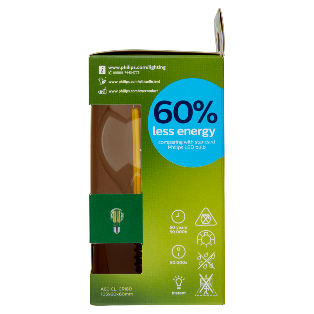 Philips LED Goccia Vetro Filam 60W E27 2700K Non-Dim Classe A