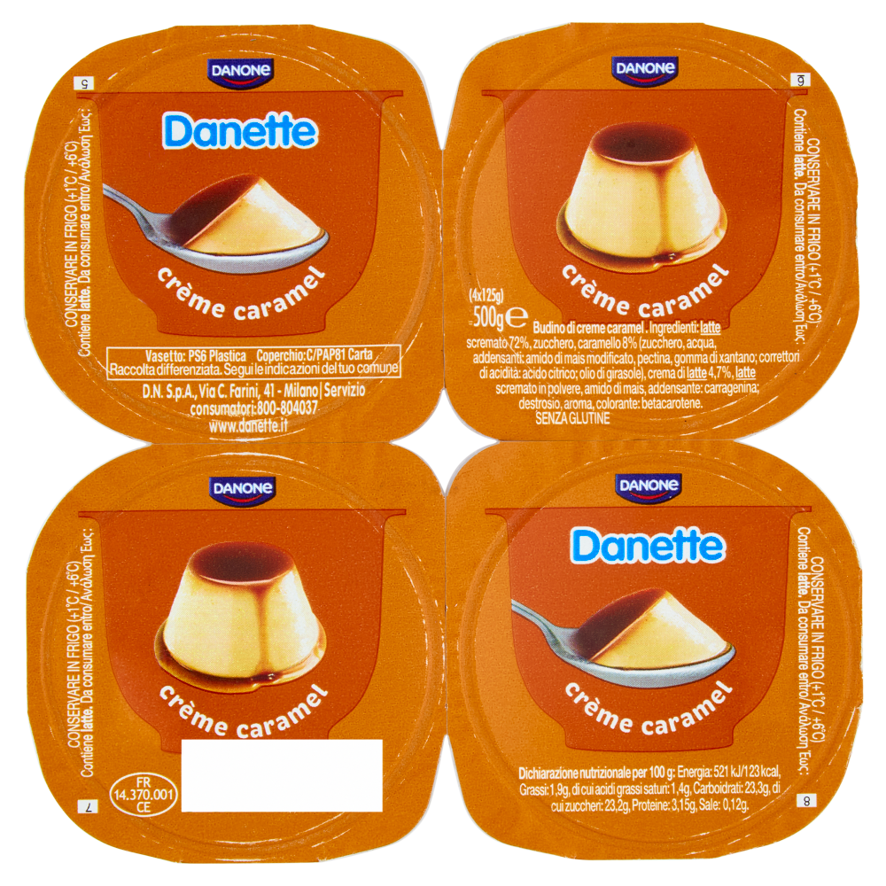 DANETTE, budino gusto caramello, fresco dessert, Senza Conservanti, Senza Glutine, 4x125g
